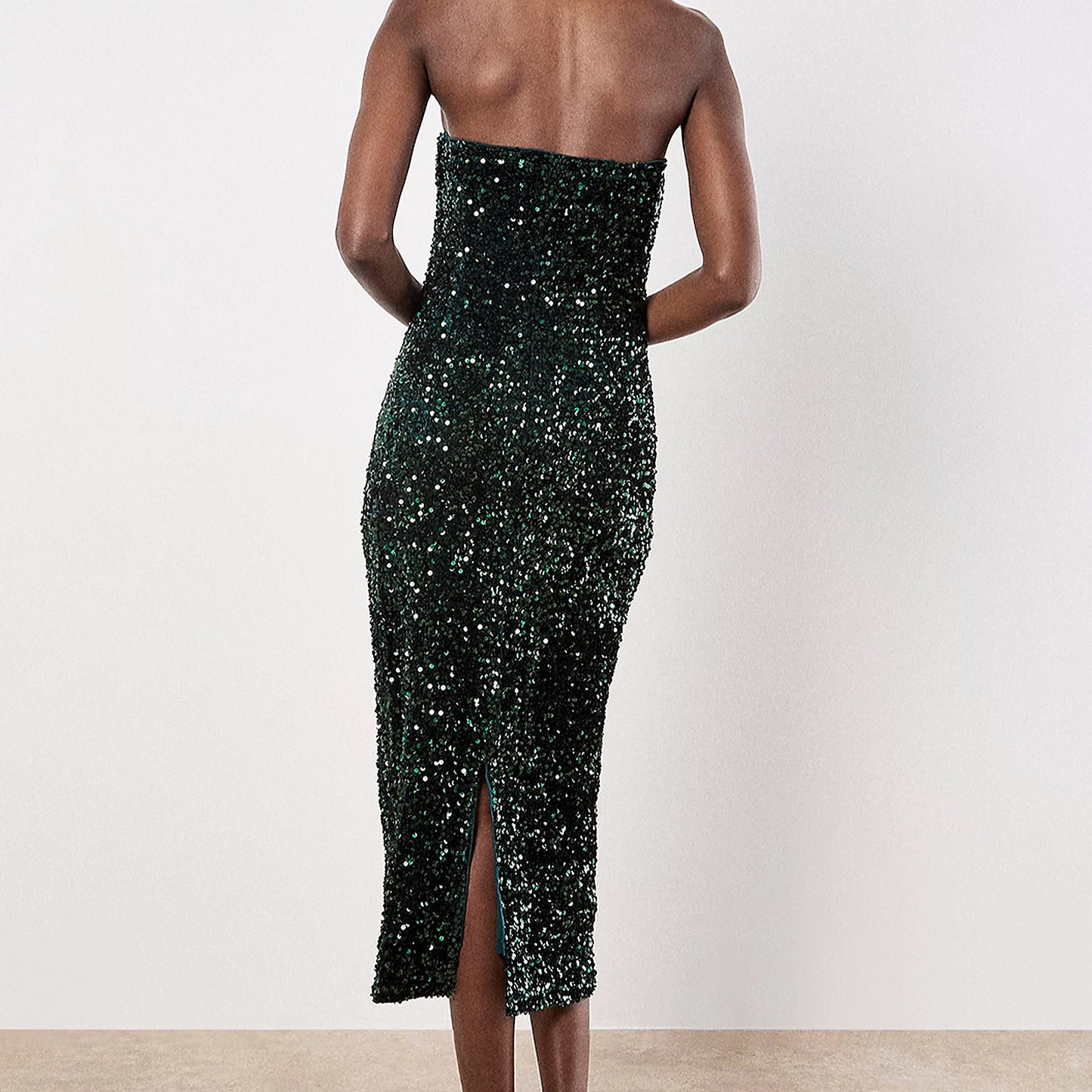 Velvet Sequin Bandeau Midi Dress
