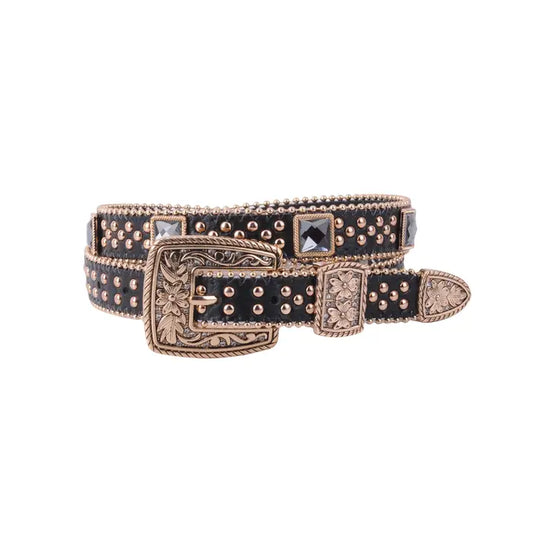 Glam Zipper-Lined Rhinestone Adorned Western Belt