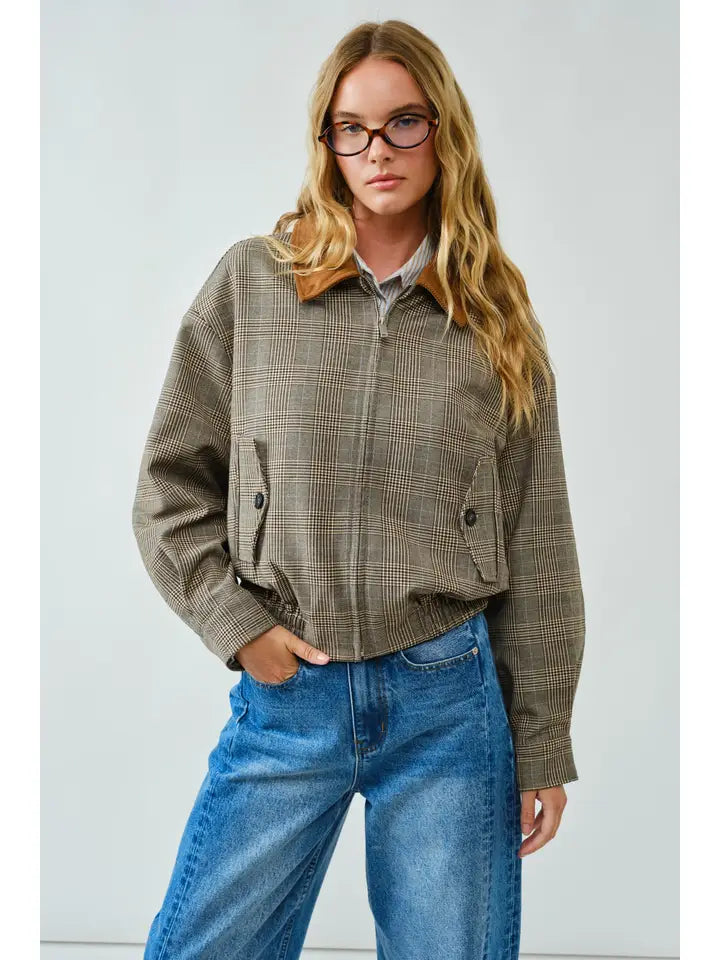 Classic Plaid Bomber Collar Jacket