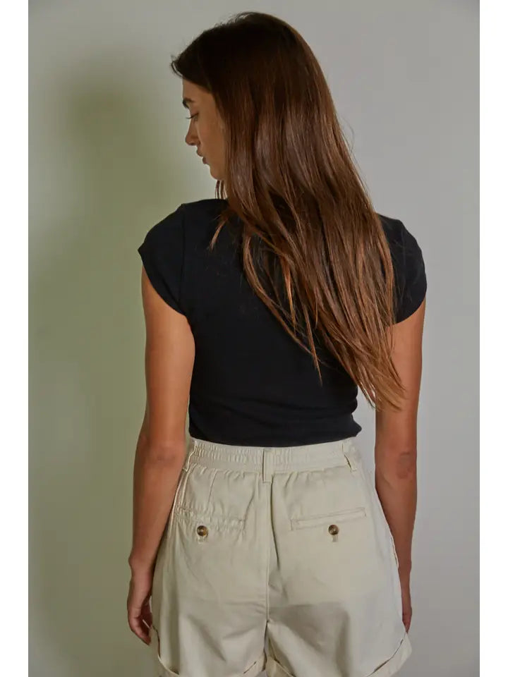 Knit Cotton Spandex Ribbed Short Sleeve Round Neck