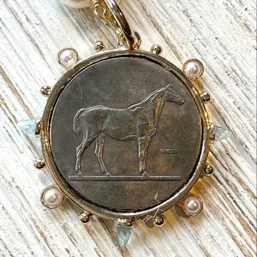 Horse Jewelry French Coin Medallion Equestrian Necklace Equestrian horse pendant