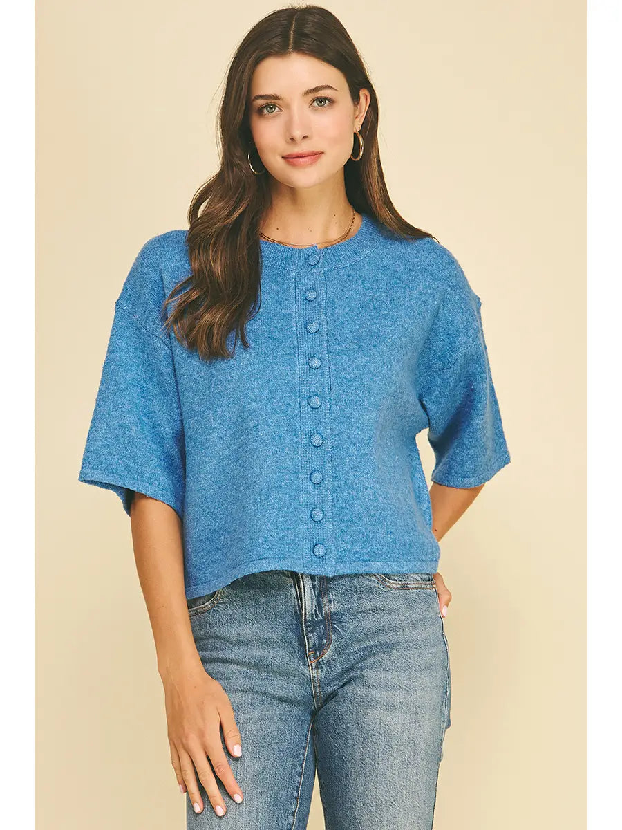 Button Down Short Sleeve Sweater