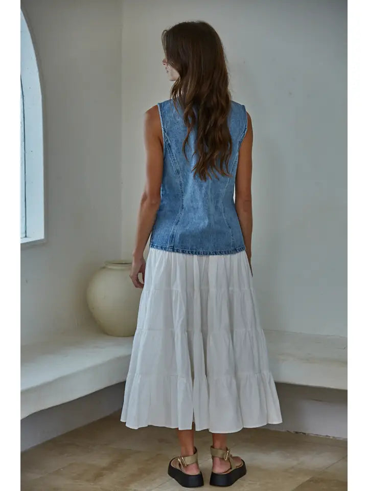 Denim Cotton Viscose Polyester Button Down Vest Top