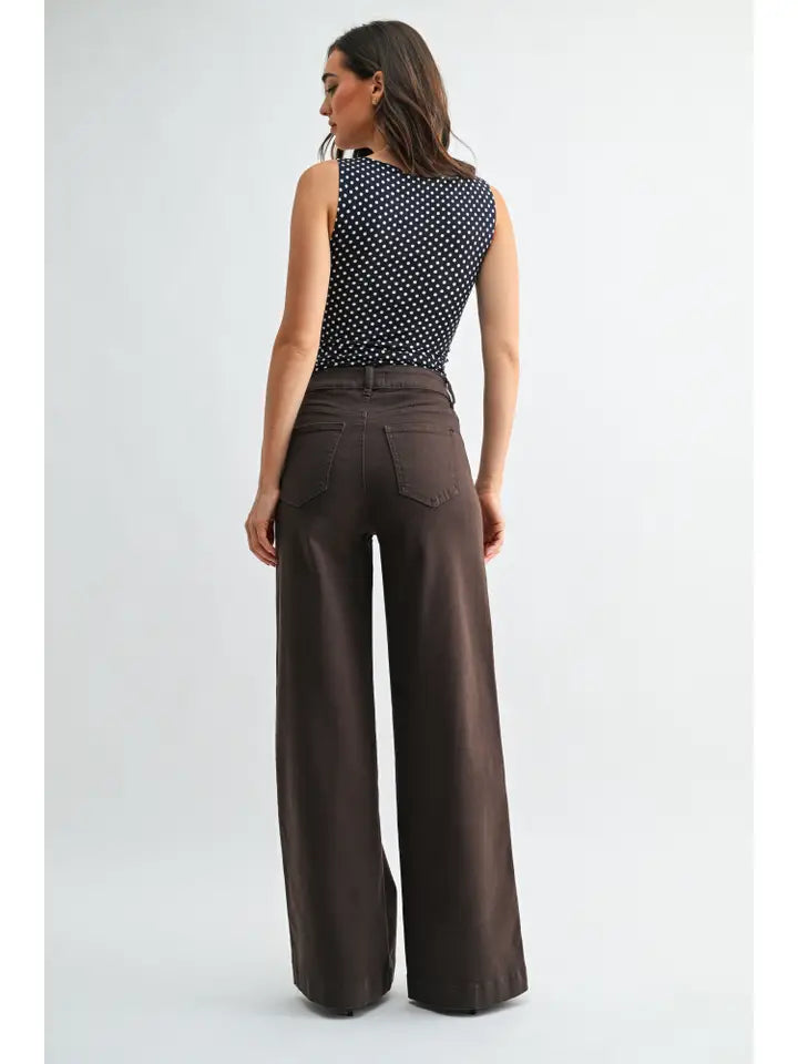 Dark Brown High Rise Full Length Wide Leg
