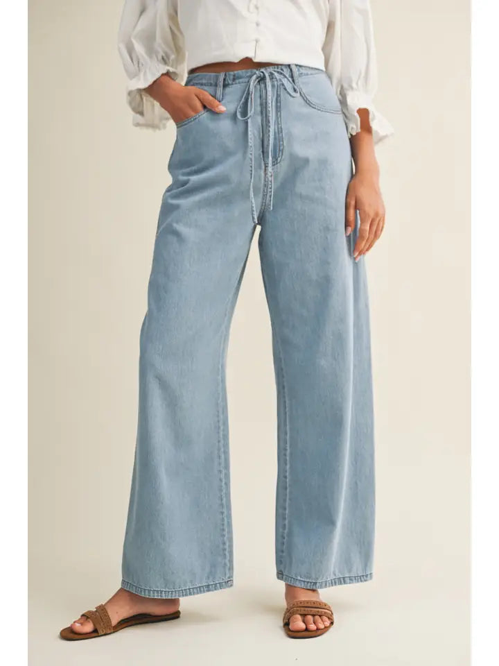 Relaxed Denim Pants with Drawstring Waist