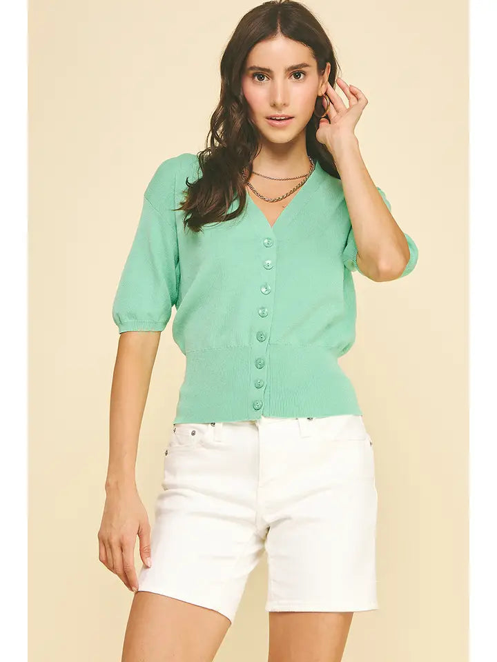 Solid V-Neck Knit Cardigan