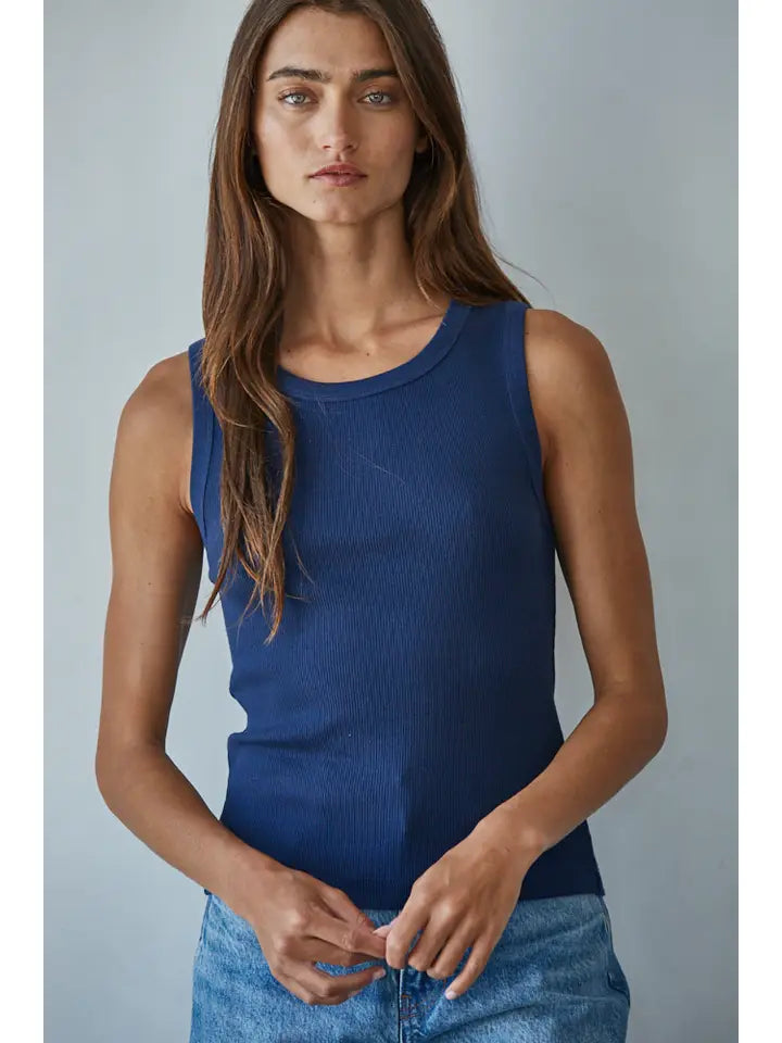 Knit Cotton Ribbed Round Neck Sleeveless Tank Top