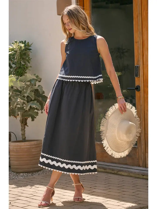 Ric Rac Trimmed A Line  Skirt