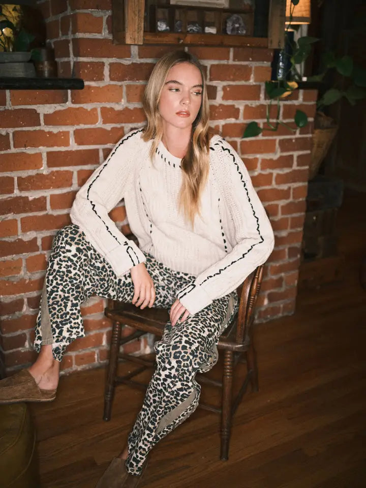 Stitched Detail Cable Sweater Pullover Top