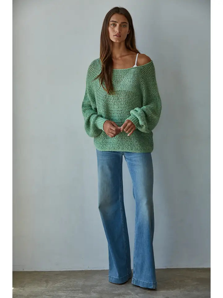 Sweater Knit Crochet Round Neck Long Sleeve Top