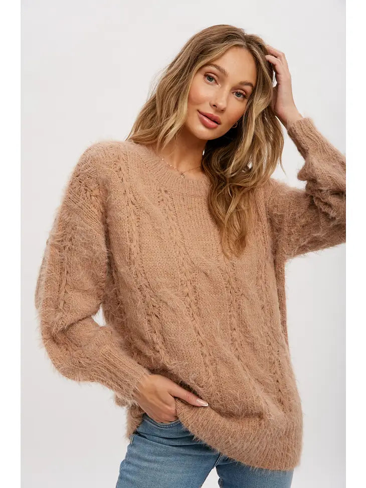 Fuzzy Cable Tunic Sweater