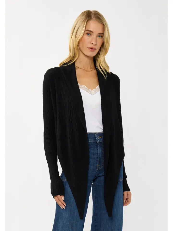 Waffle Knit Long Sleeve Tie Front Cardigan