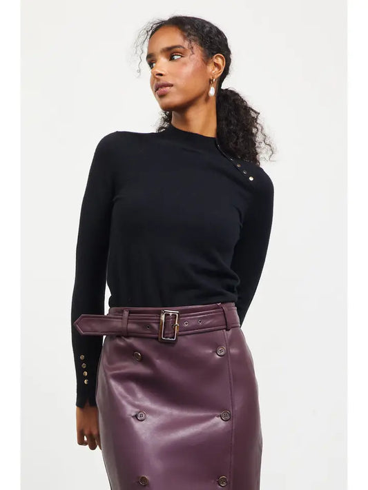 Mock Neck Sweater with Button Detail