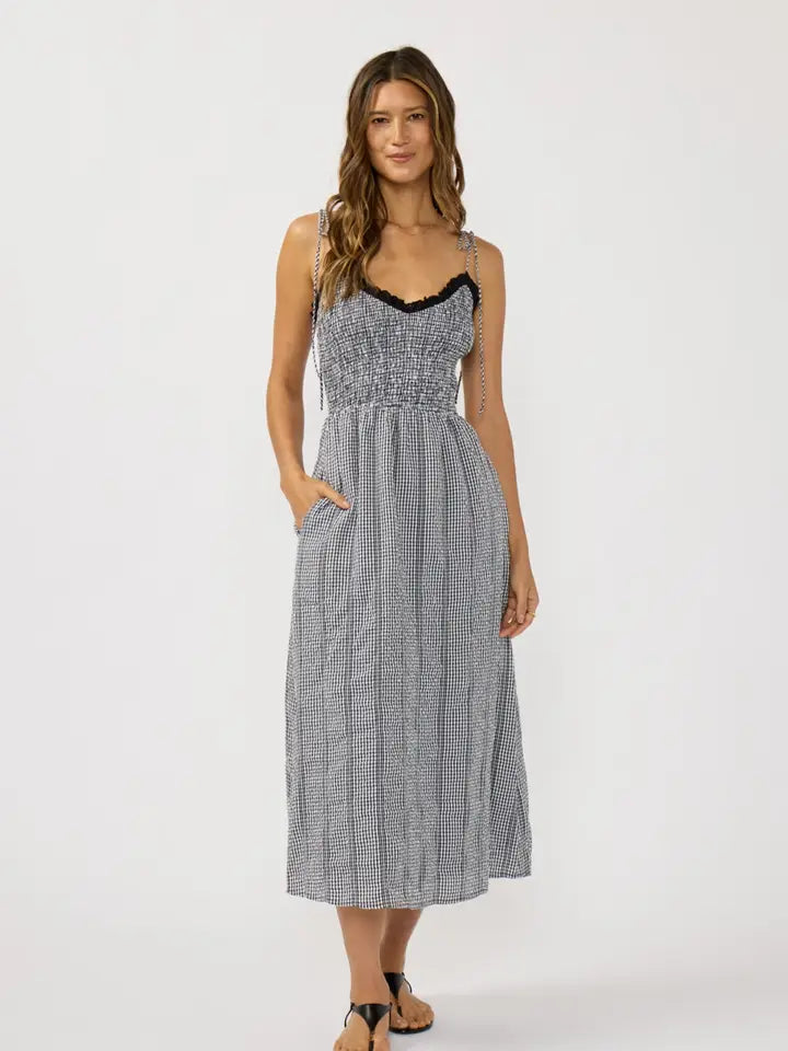 Smocked Gingham Midi Dress