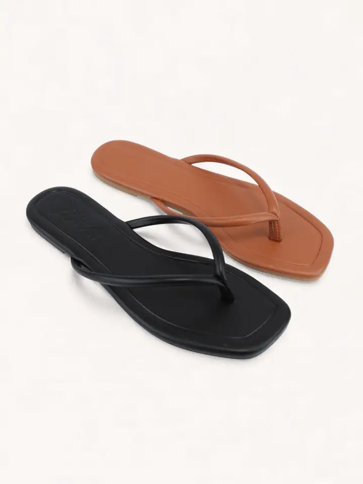 Solid Color Square-Toe Thong Sandal