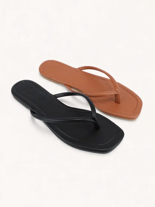 Solid Color Square-Toe Thong Sandal