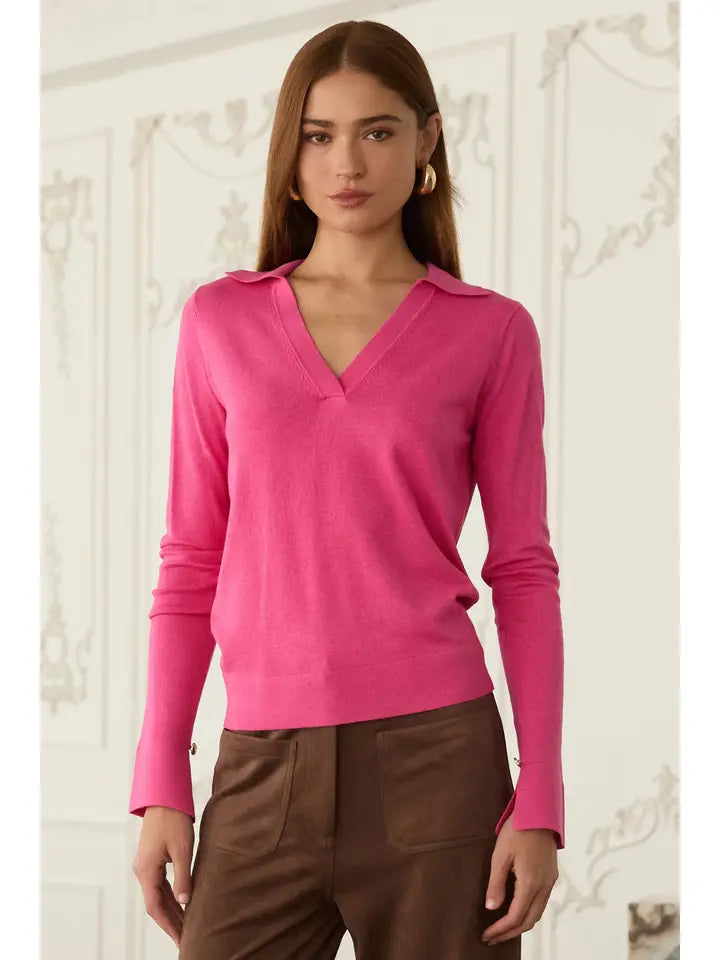 Long Sleeve Polo Knit Top