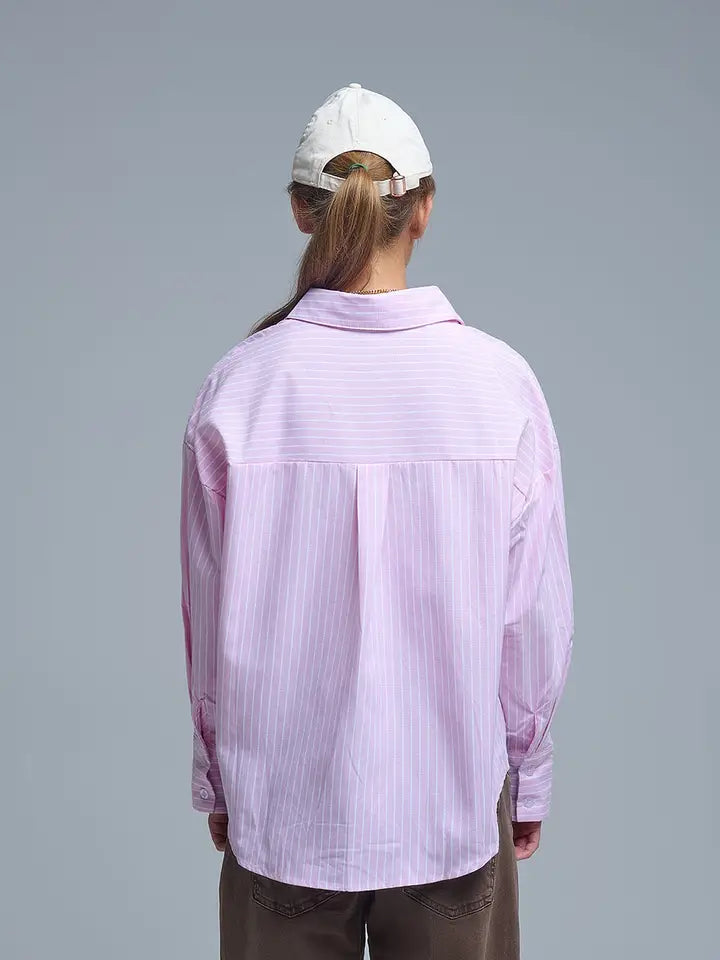 Pink Striped Shirt with Red Heart Embroidery