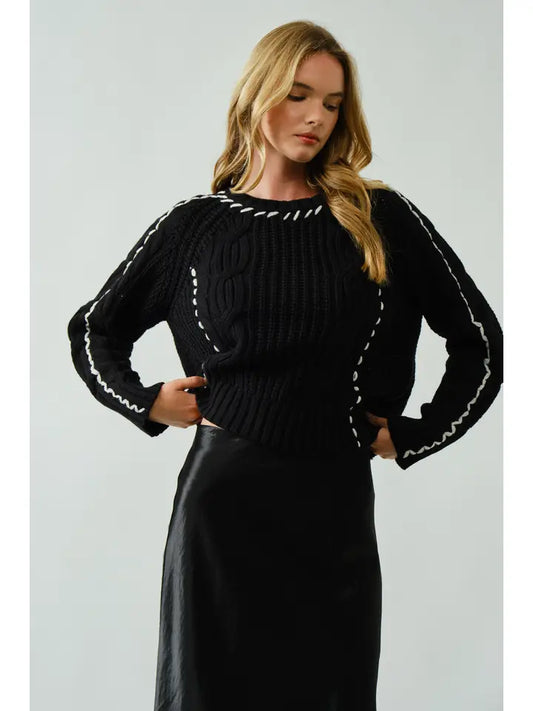 Stitched Detail Cable Sweater Pullover Top