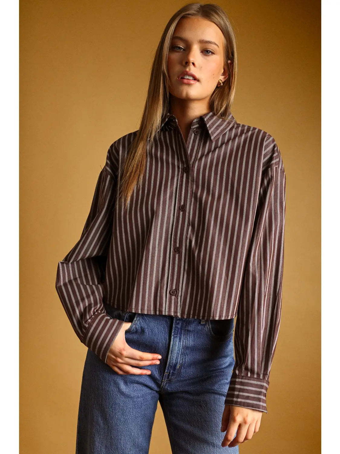 Striped Button Front Crop Shirts