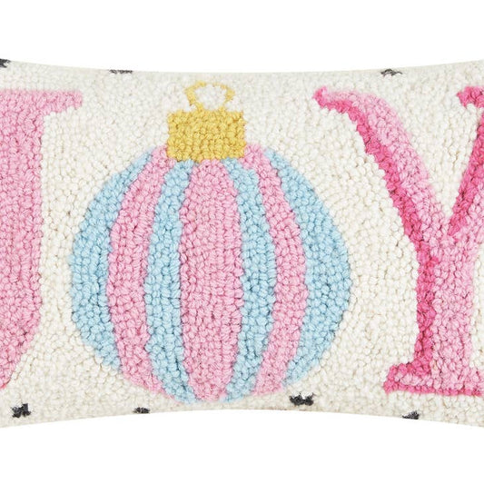 Spotted Holiday Joy Christmas Wool Hook Pillow