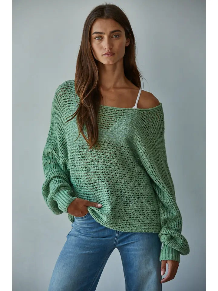 Sweater Knit Crochet Round Neck Long Sleeve Top