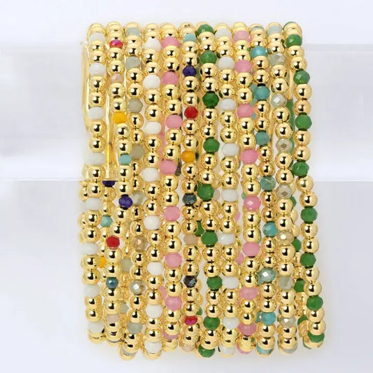 4mm Bead & Crystal Stretch Bracelet - Assorted