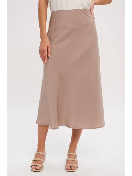 Satin Midi Skirt- Mushroom