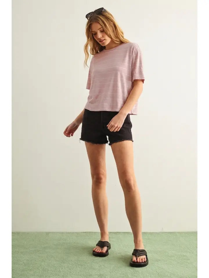 Stripe Cotton Linen Short Sleeve Top