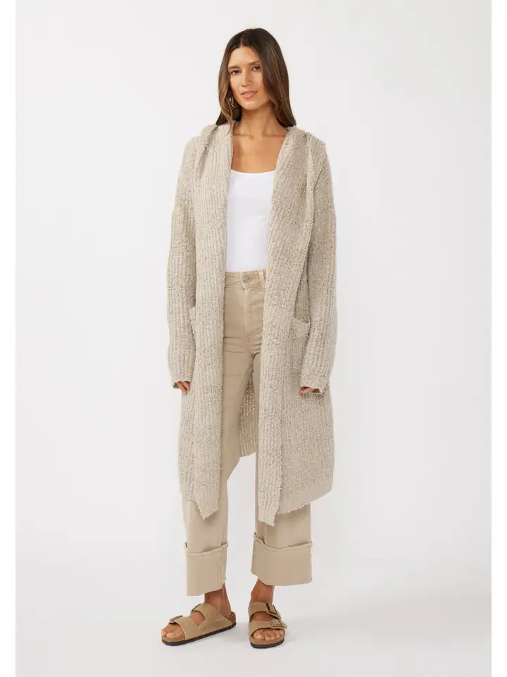 Novelty Solid Space-Dye Hooded Cardigan