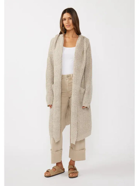 Novelty Solid Space-Dye Hooded Cardigan