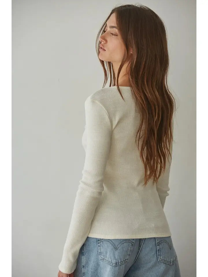 Knit Cotton Thermal Half Buttondown Long Sleeve