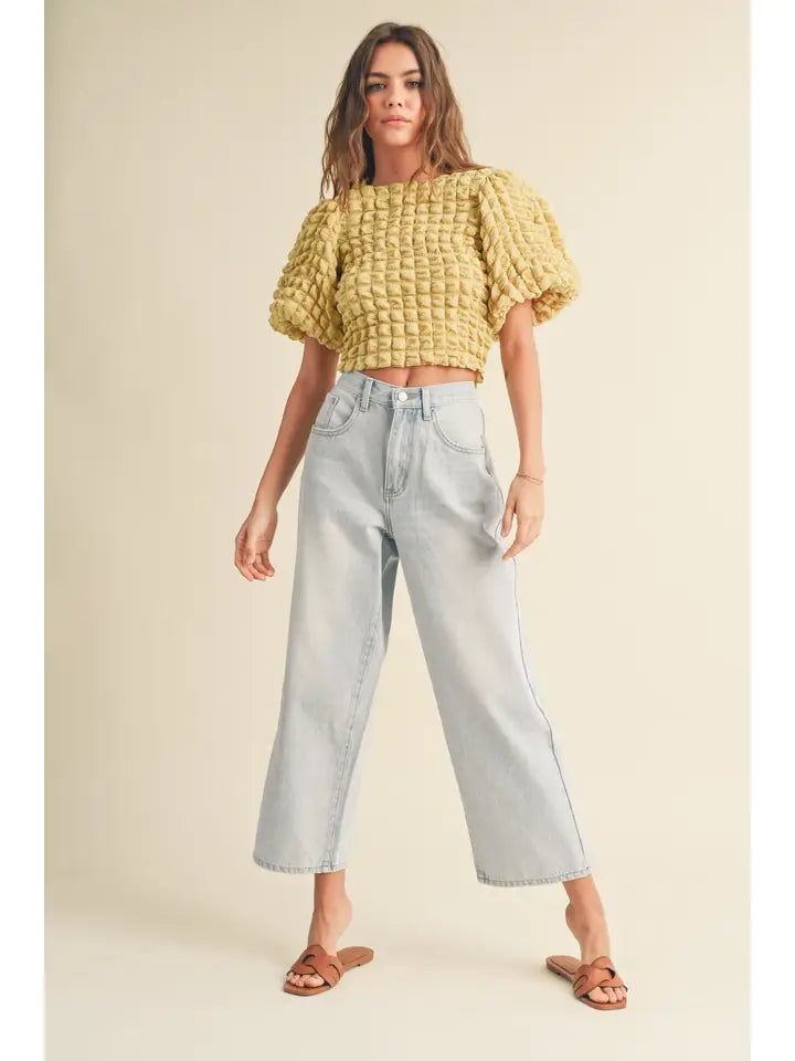 Adjustable Waist Crop Light Denim Pants