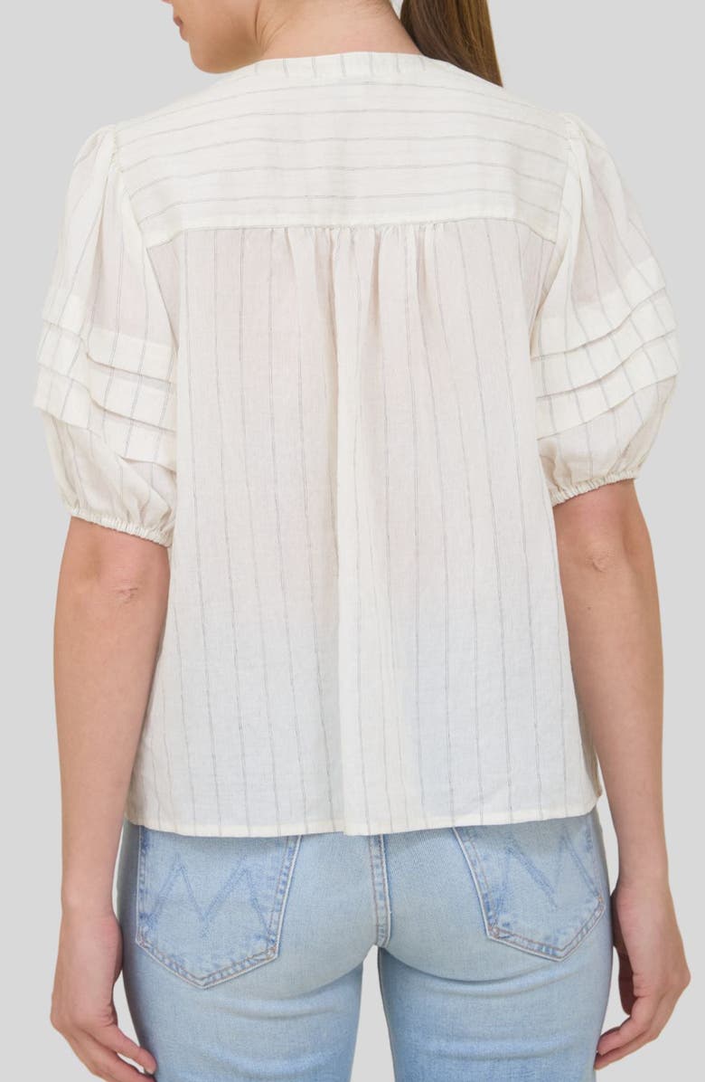 Puff Sleeve Striped Linen Top