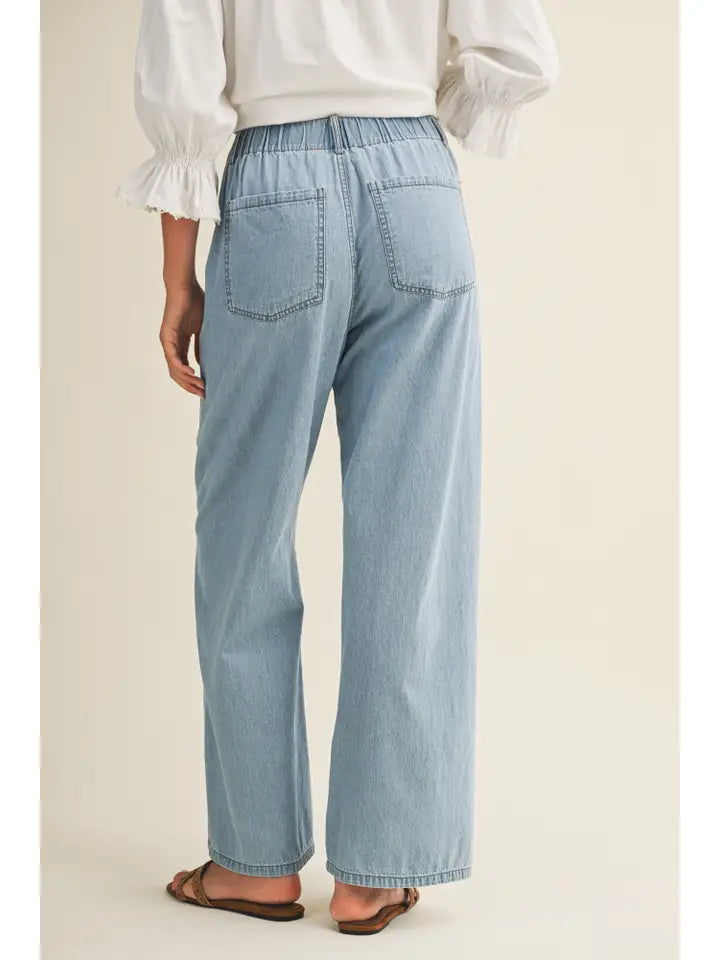Relaxed Denim Pants with Drawstring Waist