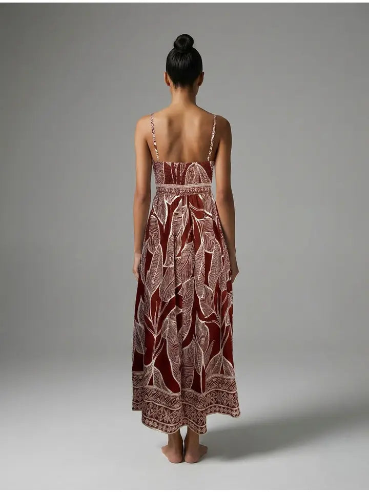 Rust Leaf Code Maxi Dress