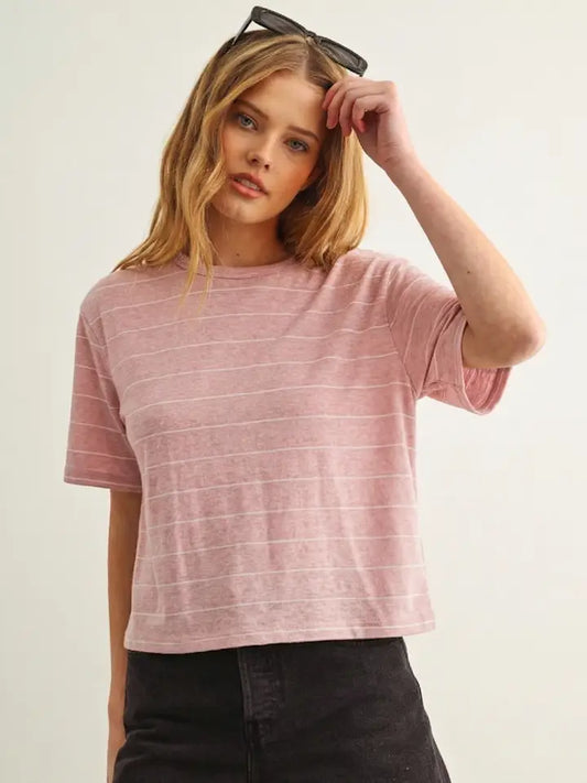 Stripe Cotton Linen Short Sleeve Top
