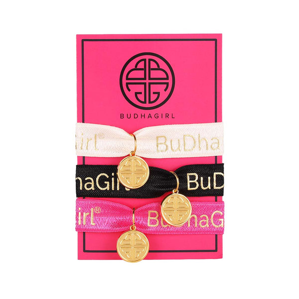 BuDah Girl MINDFUL GLAMOUR SET OF 3 BRANDED STRETCH TIES