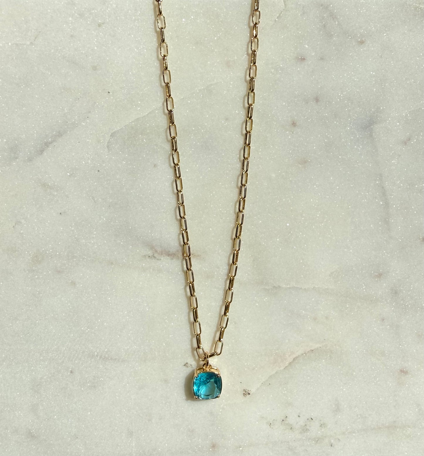 Square Cut Blue Topaz Necklace