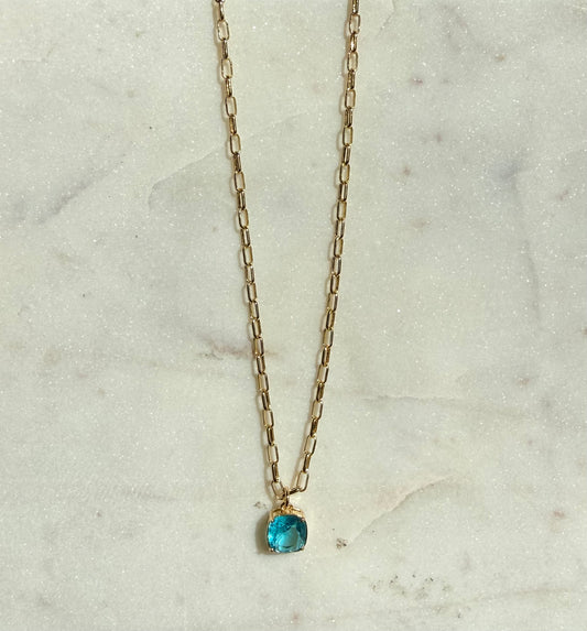 Square Cut Blue Topaz Necklace
