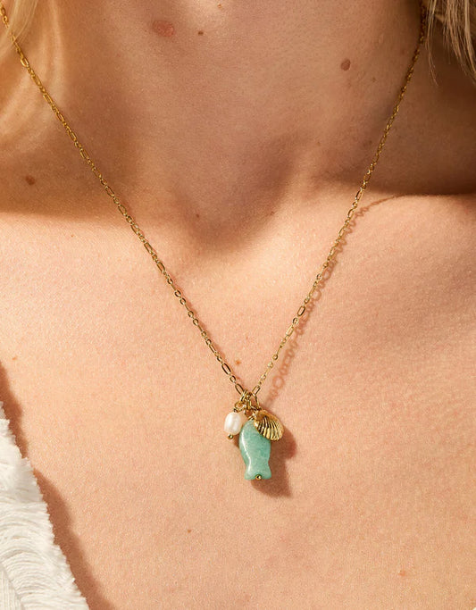 Skipjack Fish Necklace 17" Amazonite