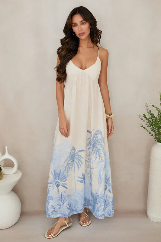 Tropical Print Linen Sundress