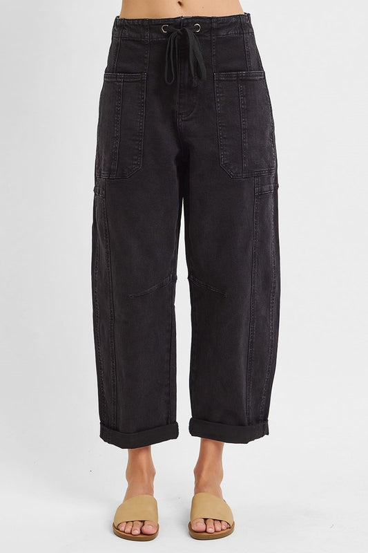 Black Barrel Jean with Tie at Waist