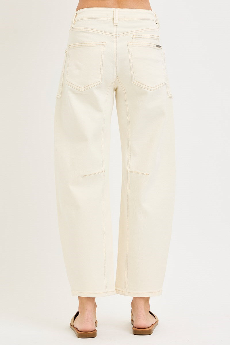 SLOUCHY CROP BARREL LEG PANTS WITH EYELET STRING