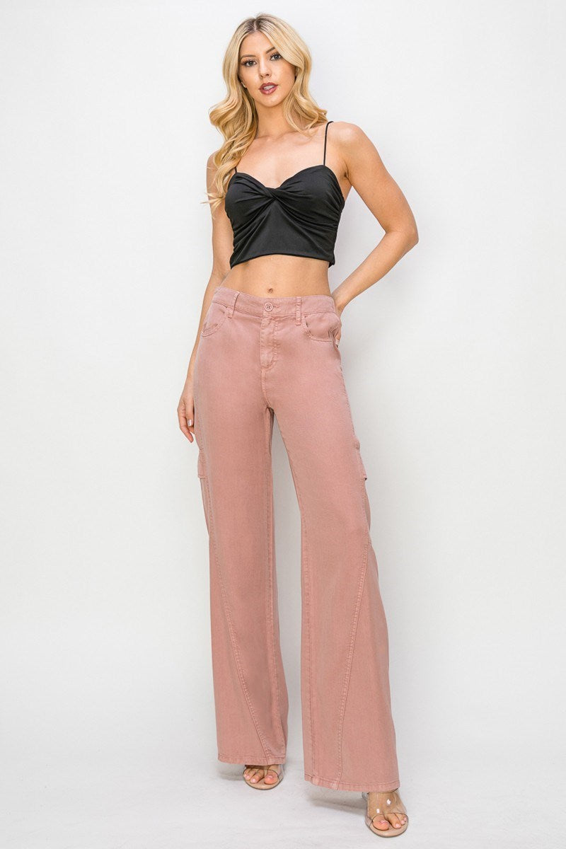 HIGH RISE WIDE CARGO TENCEL PANTS