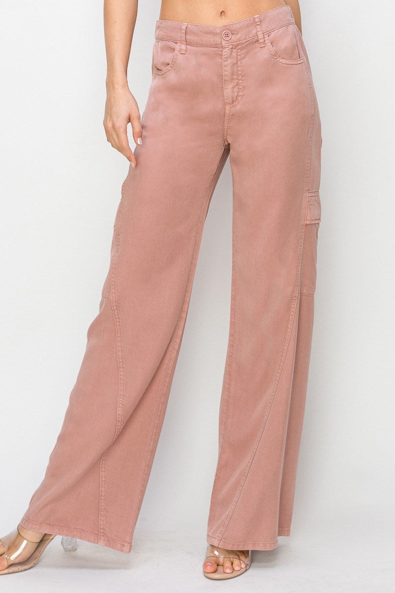 HIGH RISE WIDE CARGO TENCEL PANTS