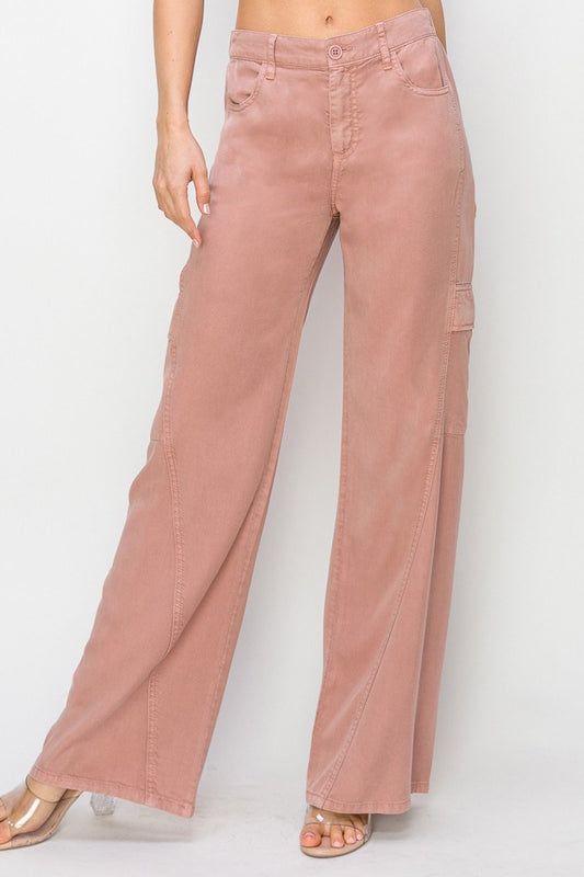 HIGH RISE WIDE CARGO TENCEL PANTS