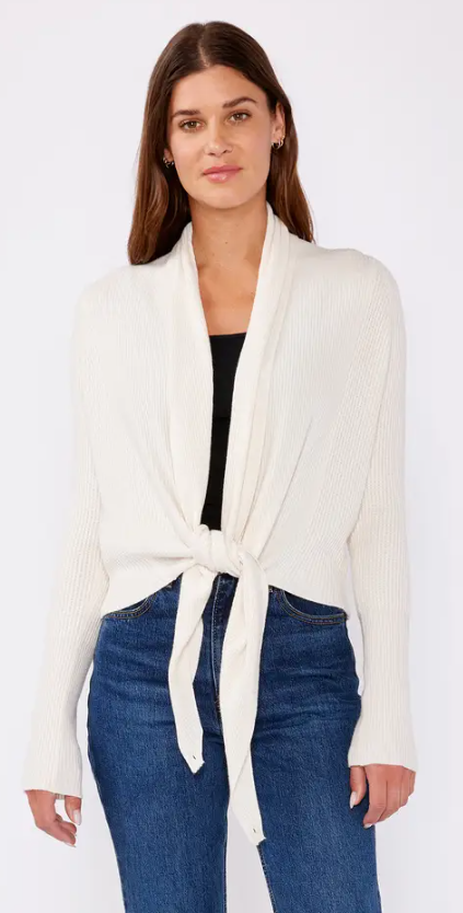 Waffle Knit Long Sleeve Tie Front Cardigan