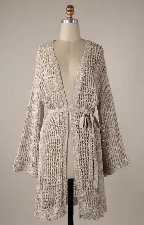 Open Crochet Belted Cardigan