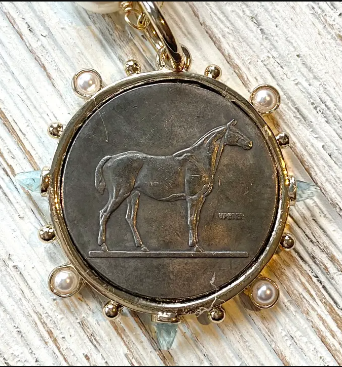 French Coin Medallion Equestrian Necklace